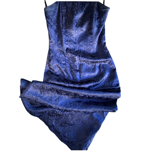 Jessica McClintock Navy Blue Floral Embroidered Strapless Evening Gown 12 - Picture 2 of 9